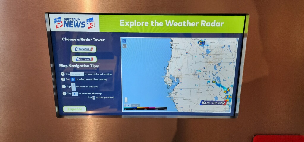 Close-up of the interactive doppler weather radar touchscreen interface designed for young children.