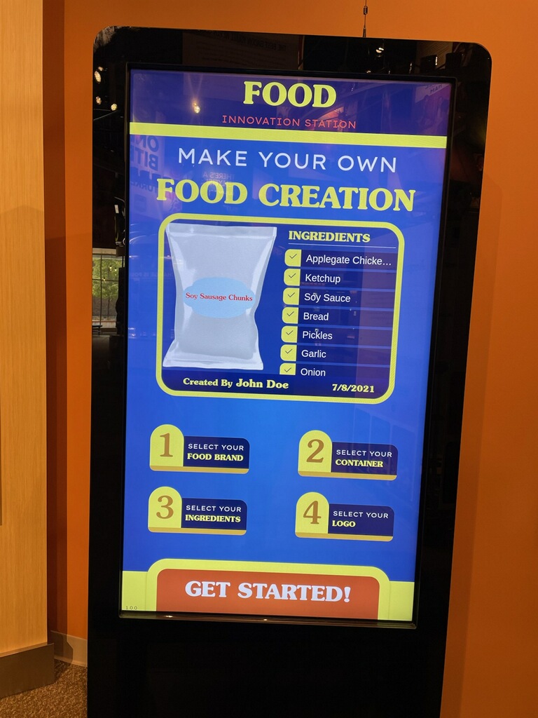Close-up of the build-your-own food innovation touchscreen interface at the SPAM Museum.
