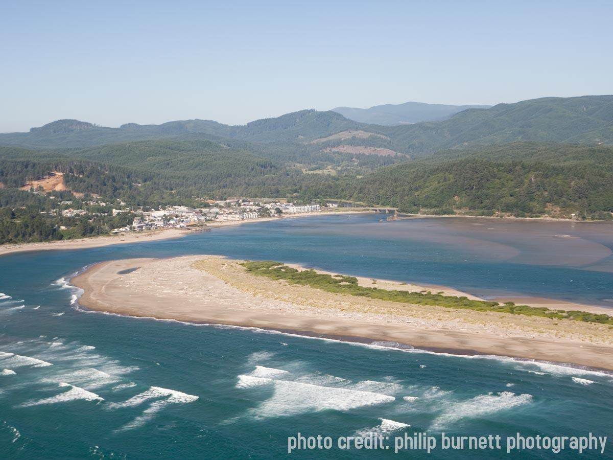 Aerial view of Siletz Bay and the Oregon coast