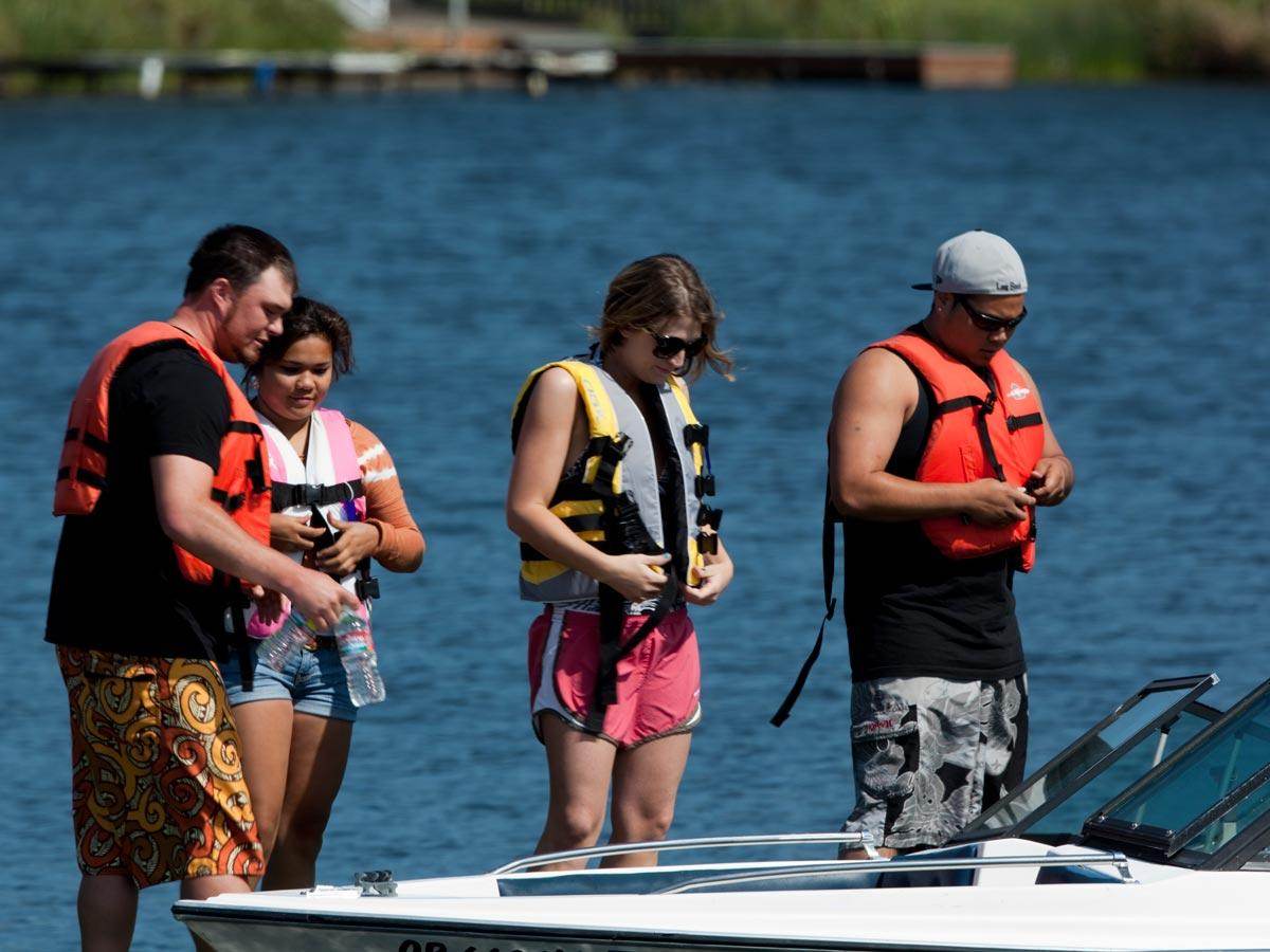 A group preparing for a day on the water at Devils Lake